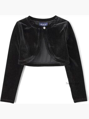 Girls Long Sleeve Velour Cardigan with Jewel Button Closure